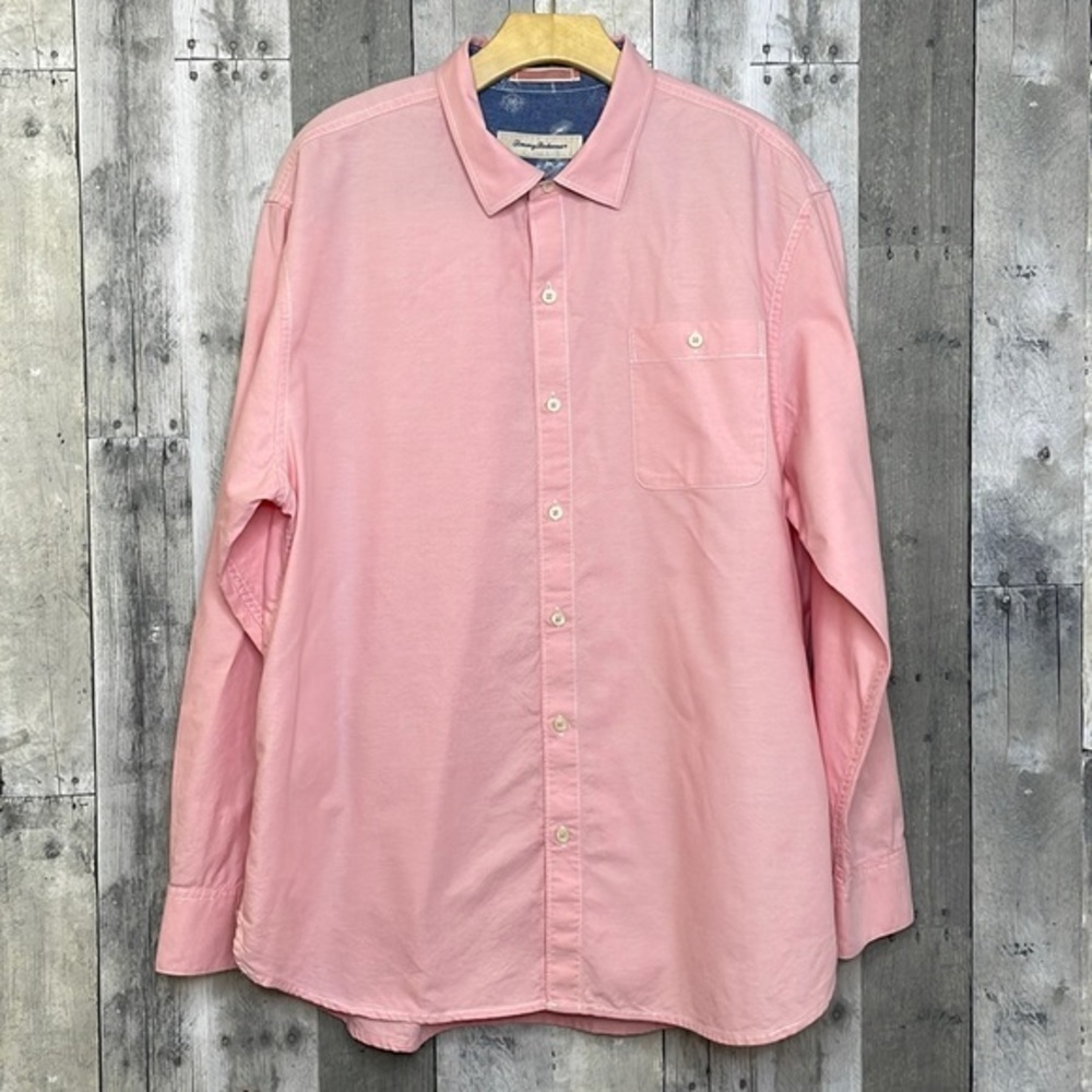 TOMMY Bahama pink button up long sleeve dress shirt. 100%‎ cotton. Extra buttons
